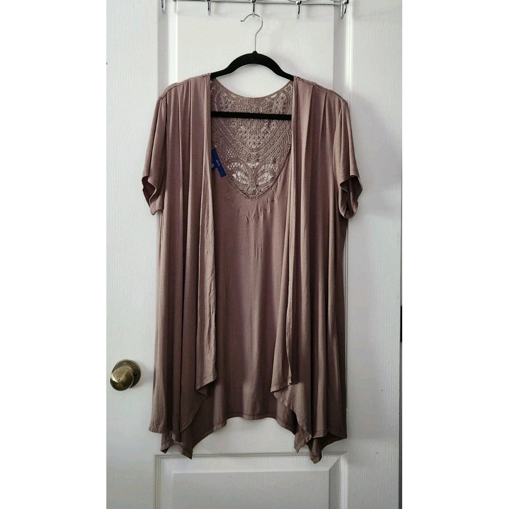 Apt.‎ 9 Women's Short Sleeve Crochet Detail Open Front Cardigan Boho Size XXL